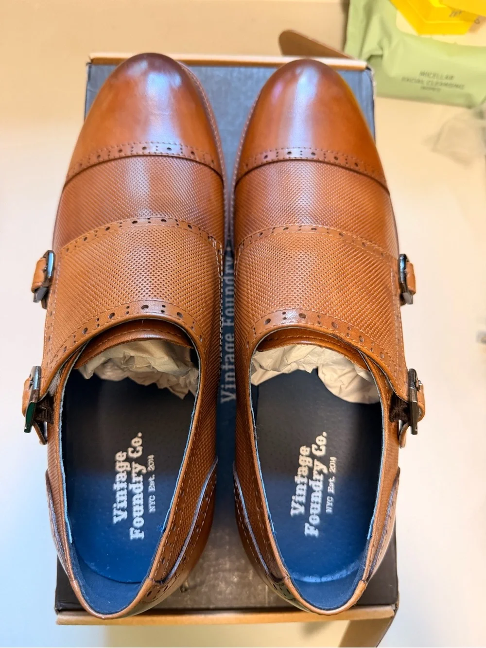 Men's Tan Double Monk Strap Oxfords with Perforated Leather